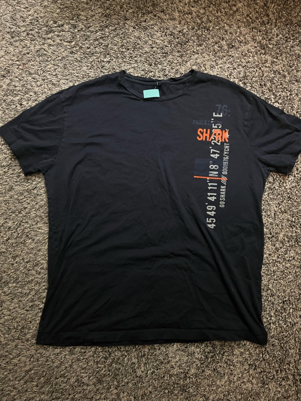 Paul & Shark Black Short-Sleeve Tee with Orange Vertical Logo